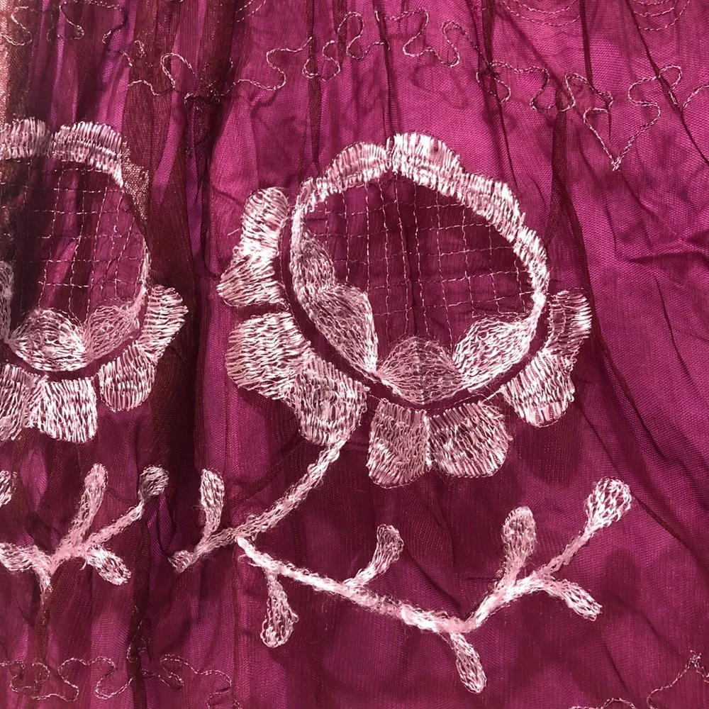 Free People Boho Skirt Women 10 Silky Embroidered Shell Solid Lining Merlot New - Picture 2 of 6